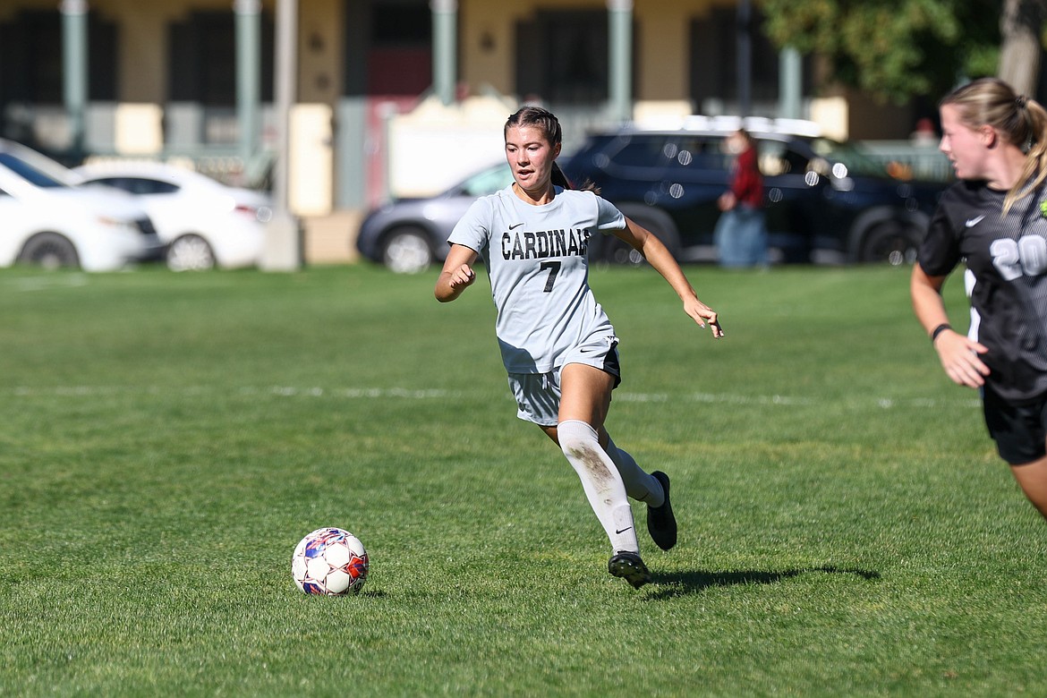 KYLE DISHAW PHOTOGRAPHY North Idaho College freshman defender Taya Rich chases down the ball during Thursday's Scenic West Athletic Conference match against Truckee Meadows of Reno, Nev., at Eisenwinter Field in Coeur d'Alene.
